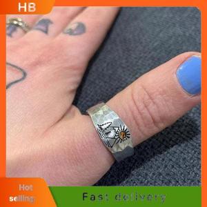 HB Vintage Ring Forest Mountain Sunset Nature Landscape Carved Ring For Women Men Open Adjustable Jewelry Fashion Ring