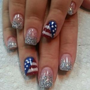 July 4th Press On Nail Square American Flag Designs False Nail Glitters French Full Cover Stick on Nail Manicure 24Pcs