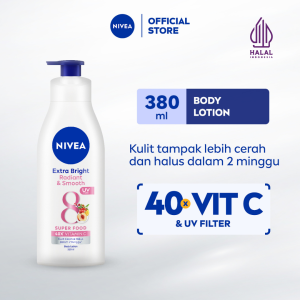 NIVEA Body Lotion Extra Bright Radiant & Smooth UV Filter 380ml - Hand body lotion moisturizer mencerahkan kulit kusam halus lembut badan glowing brightening tone up serum melembabkan kulit kering - 40x Vitamin C UVA UVB Filter 8 Super food