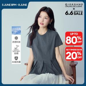 Giordano Beau Monde Women Cool-touch antibacterial pleated hem short sleeve Tee Free Shipping 13326399