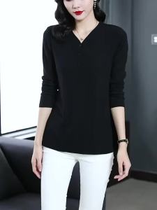 Jualan Panas@IBeauty Cotton Blouse for Women Plus Size V-Neck Long Sleeve Tops