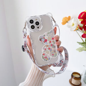🔥HOCE Ốp Điện Thoại Có Dây Đeo Vòng Cổ Đeo Chéo Hoa Gấu Hoạt Hình Dễ Thương Cho Iphone 16 15 13 12 11 14 Pro Max X XR XS Max 7 8 14 15 16 Plus Ốp Mềm Trong Suốt Có Dây Buộc
