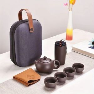 Ceramic purple clay portable travel tea set travel bag set as gift item for giving as a present