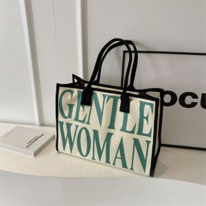 Thai Gentlewoman Canvas Bag Printing Handbag Print Tote Bag Simple Large Capacity Letter Shoulder Bag Girl