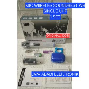 H34 SOUNDBEST W 8 W8 SOUND BEST Microphone Wireles Resiver Mini MIK MIC MIX SATU SINGLE KARAOKE VOKAL VOCAL WIRELESS AUDIO MIKROPON MIKROFON UHF LED DIGITAL UNIVERSAL MICROPHONE PRO PROFESIONAL DJ MC SINGER Deskripsi MIC WIRELESS SOUNDBEST W10 MIC WIRELE