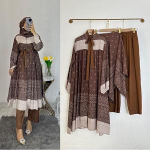 Setelan tunik hijap oneset tunik RAYON DIAMOND terbaru motif songket