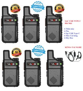Bộ 6 Bộ đàm siêu nhỏ mini chất lượng khủng ABS AB900 (Giá rẻ bền bỉ Sạc USB Type C Đời Mới)