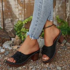 [Free Shipping] Womens Shoes Slers2025 Summer Womens Open-Toe High-Heeled Floral Sandals Womens Beach Shoes