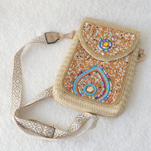 Women Fashion New Straw Woven Cross Body Bag Boutique Beaded Bag Versatile Mobile Phone Bag Cute Unique Shoulder Travel Small Bag