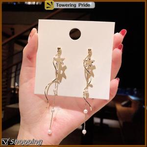 [Towering Pride] 1Pair Korean Style Long Imitation Tassel Dangle Earrings For Women Trendy Full Fringe Drop Earring Vintage Jewelry