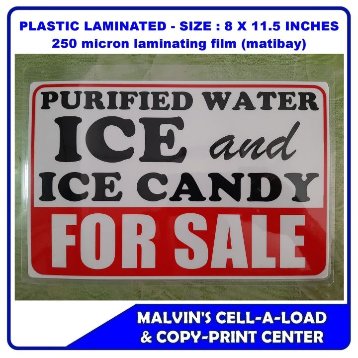 LAMINATED SIGNAGE - PURIFIED WATER - ICE AND ICE CANDY FOR SALE - Size ...