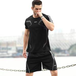 ชุดกีฬาผู้ชายเสื้อผ้า กางเกงขายาวลําลองสองชิ้นกางเกงหลวม + กางเกง