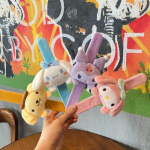 kawaii Sanrio Plush Slap Snap Wrap Wristband Hand Ring Cartoon My Melody Kuromi Doll Clapping Ring Party Bracelet Girl Gift