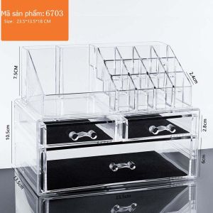 Kệ Mỹ Phẩm Mica Bằng Nhựa Trong Suốt Nhiều Tầng Có Ngăn Kéo Khay Chia Ô Đựng Son Sắp Xếp Gọn Gàng Bàn Trang Điểm