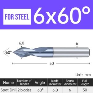 Fixed Point Center Spot Drill 60° Tungsten Steel Chamfering Milling Cutter Unilateral 30° Cutter Coating Carbide End Mill Aluminum Cnc Tool