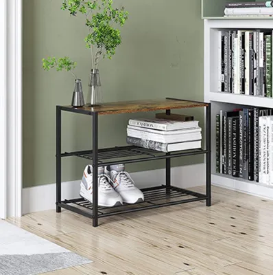 🇸🇬 3/5 Tier Shoe Organizer Storage for Closet Entryway Narrow Slim Metal Shoe Shelves with Industrial Wooden Top Rustic Brown and Black