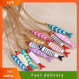 HB Cute Exquisite Colorful Fish Pendant Necklaces For Women Girls Fashion Stainless Steel Necklace Summer Beach Jewelry Gift