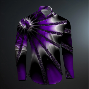 Graphic Geometry 3D Printing Fashion Casual Mens Shirt Party Street Vacation Spring Summer Lapel Long Sleeve Stretch Shirt 2026