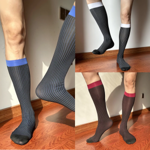 Men Thin Business Dress Socks Stretchy Nylon Sheer Knee Highs Dress Socks Over the Calf Dress Socks Sheer Casual Socks