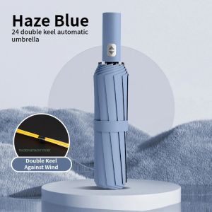 Windproof Wooden Handle Umbrella Fully AutomaticLarge 3 Folding Double Ribs Anti-UV Travel Rain Men Women Gift 32 Bone2026