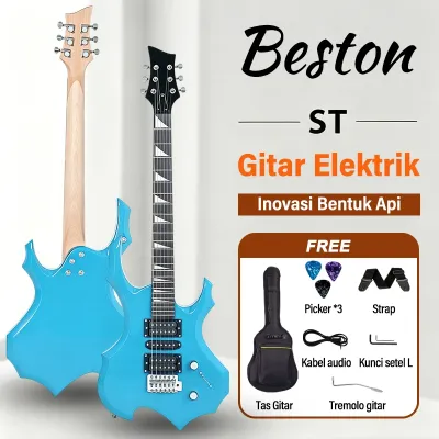 Benston Music Set Gitar Elektrik Model Api Pemula Gitar Elektrik Bentuk Khusus Dewasa Tingkat Profesional Instrumen Musik Rok Band