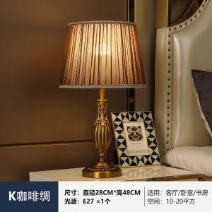 LED Table Lamp Bedroom Lamp Bedroom Desk Lamp American Table Lamp Night Lamp Antique Copper Carving Smart Remote Control Bedside Lamp