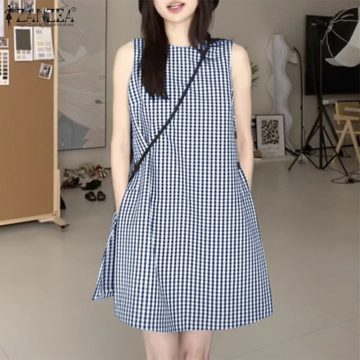 slim fit dress slacks Boho Gauze Cotton Tank Dress with Pockets main image 1