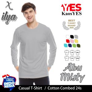KaosYES Kaos Polos Pria Cotton Combed 24s - T-Shirt Baju Distro Lengan Panjang Hitam