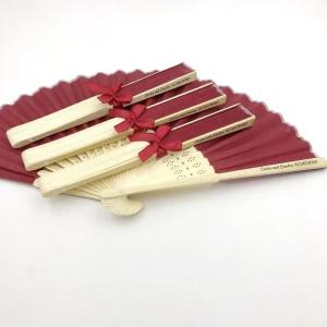 20/30 Pieces Custom Wedding Silk Fabric Fan with Ribbon Custom Print Name and Date Hand Folding Fan2026