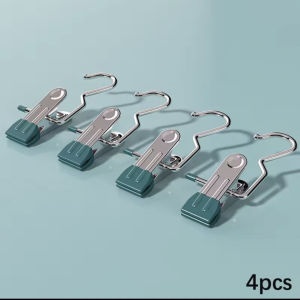 (1set=10 Color Random )คลิปสเตนเลส กันลื่น แบบพกพา สีสันสดใส / คลิปเก็บตู้เสื้อผ้า ประหยัดพื้นที่ พร้อมตะขอ / คลิปตากผ้าระเบียง กันลม