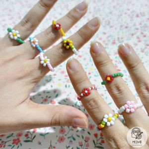 [FREESHIPMAX] Nhẫn hạt cườm hoa cúc nhiều màu dễ thương đơn giản thời trang Nhẫn cầu vồng Hot trend Hàn Quốc - phụ kiện dễ thương - quà tặng thủ công - Minehandmade