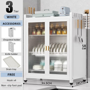 Veckle 2/3-Tier Dish Rack Kitchen Organizer Cabinet Metal Countertop Drainer Rack Storage Cupboard For Fully Enclosed