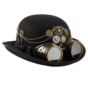 Chủ đề Victorian mũ cao steampunk với kính có thể tháo rời và chi tiết thiết bị cho lễ hội âm nhạc và biểu diễn sân khấu