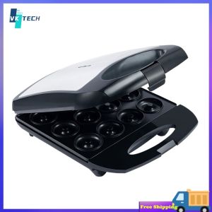 [ VKTECH ] Electric 12-Hole 1400W Mini Donut Maker Double-Sided Heating for Quick Snacks and Dessert Making