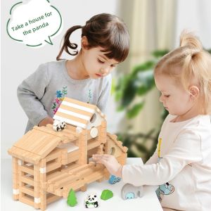 building blocks wooden toys Building a House toys Early Education toy   Putting House Architectural Toys for kids