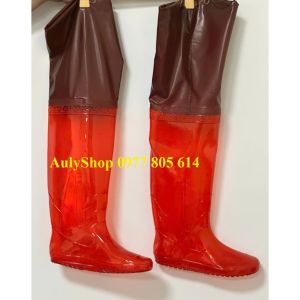 Ủng cấy dài đến đùi Hoa San màu nâu đỏ size 35-43 ủng lội nước ủng Hoa San ủng cấy 07 Nâu