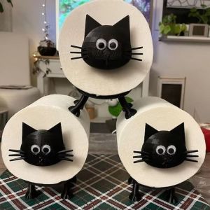 LIANG 3 PCS Cat Shape Roll Paper Holder 3D Printed Plastic Toilet Tissue Rack Trendy Bath Storage Toilet Paper Rack Kitchen