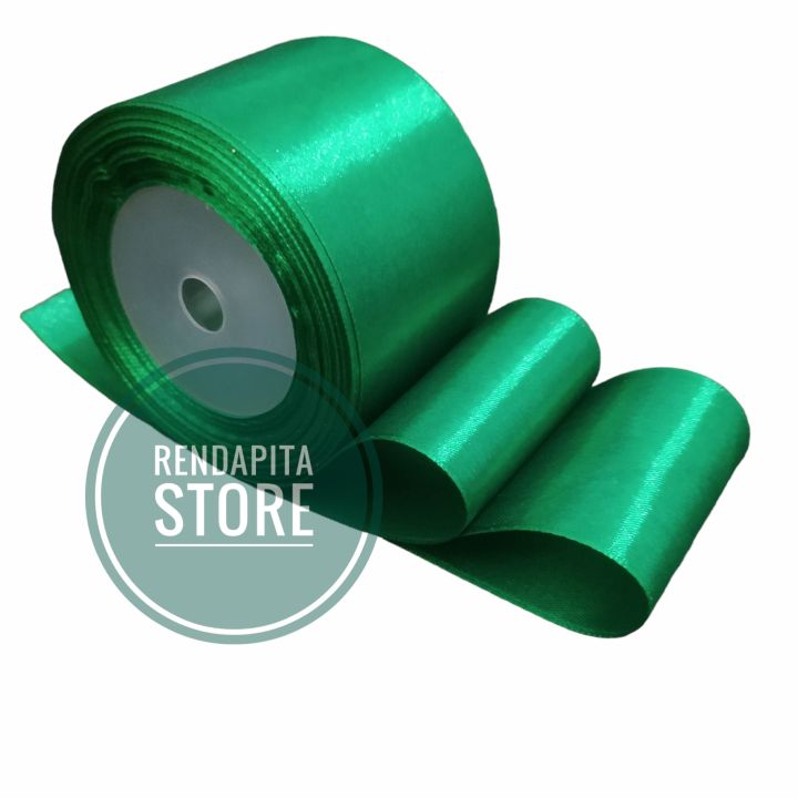 Pita Satin 5 cm PER METER Warna Green/Pita Hias Kado Warna Hijau Daun