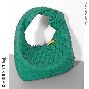 LIKEBAG fashion original woven basket bag PU leather Zipper pure hand-woven hand bag for women