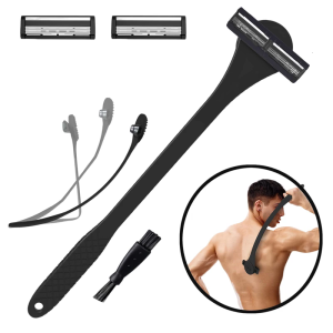 2 in 1 Back Scrubber and Manual Razors for Men with Three Layer Blades and Comfortable Grip for Efficient Grooming