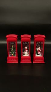 Christmas Phone Booth Decor Lights Snow Lantern Holiday Table Xmas Battery Luminous Led Desktop Decorations Home Gift Decorative Night Ornaments Tree Small Santa Claus Decoration