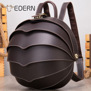 EDERN Crazy Horse Leather Backpack for Men Women Personalized Beetle Backpack Retro Fashion Cowhide Schoolbag Anti-theft Travel Backpack