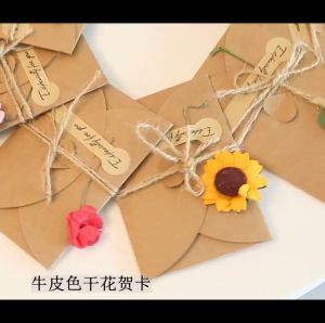 [DR] Kad Ucapan Lipat Bunga Kering Perkahwinan Haidah Hari Jadi DIY Vintage Dried Flower Greeting Folding Card Kraft Paper Wish Card Birthday Wedding Gift