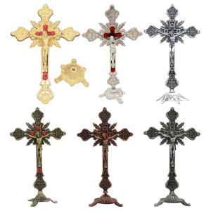 Beautiful Metal Crucifix Model Small Statue with Base Perfect for Home Catholic DecorsFine Craftsmanships Table Decors