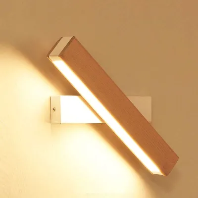 Wall Lights LED Solid Wood Minimalist Bedroom Long Strip Hotel Room Rotatable Bedside Reading Wall Lamp
