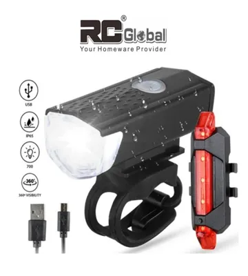 RC-Global Bicycle front & tail LED Light with mount holder / USB Rechargable long lasting