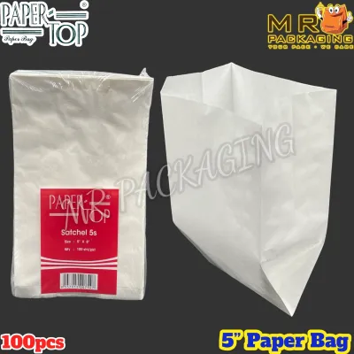Paper Bag #5 - White ( 100pcs± ) Food Grade - Disposable Paper Bag # 5 - Paper Top - Beg Kertas Putih - Door Gift Bag Satchel 5s