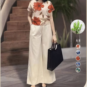 【T-Shirt + Pants 】Loose Short-Sleeved Printed Trousers Two-Piece Set Ladies Casual Comfortable Solid Color Large Size Suit