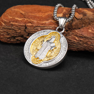 Ly eagle Stainless Steel Saint Benedict 3D Carved Necklace with Advanced Devout Protection Blessing Necklace