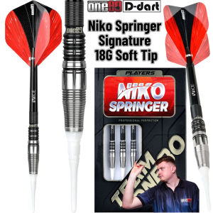 ONE80 SOFT TIP DART - 18G NIKO SPRINGER SIGNATURE BLACK \ SILVER 90% TUNGSTEN SOFT TIP DARTS (ARROW DART LEMBUT)